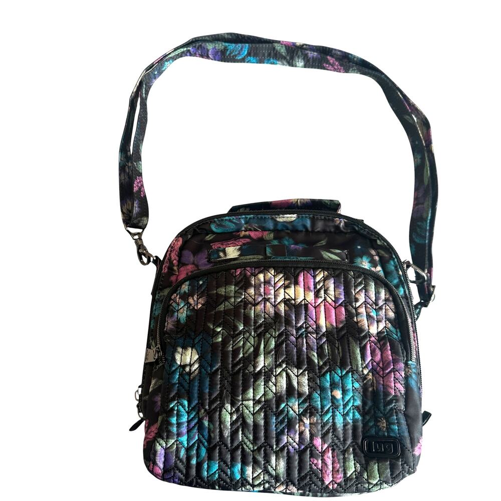 LUG Ranger Black Floral Bag Multicolor Crossbody Purse Quilted Travel RFID